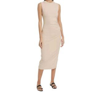 VINCE Women's Stretch Jersey Ruched Sleeveless Midi-Dress in pale‎ fawn-Size L